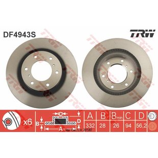 Bremsscheibe TRW DF4943S vorne, belüftet, hochkarbonisiert, 1 Stück