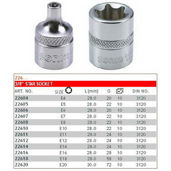 Steckschlüssel 3/8" E-TORX SONIC 22604SON